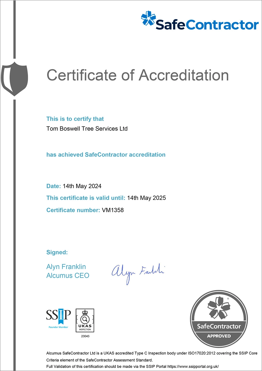 Alcumus - Public and Employee Liability Insurance and Approved Contractors Certificate