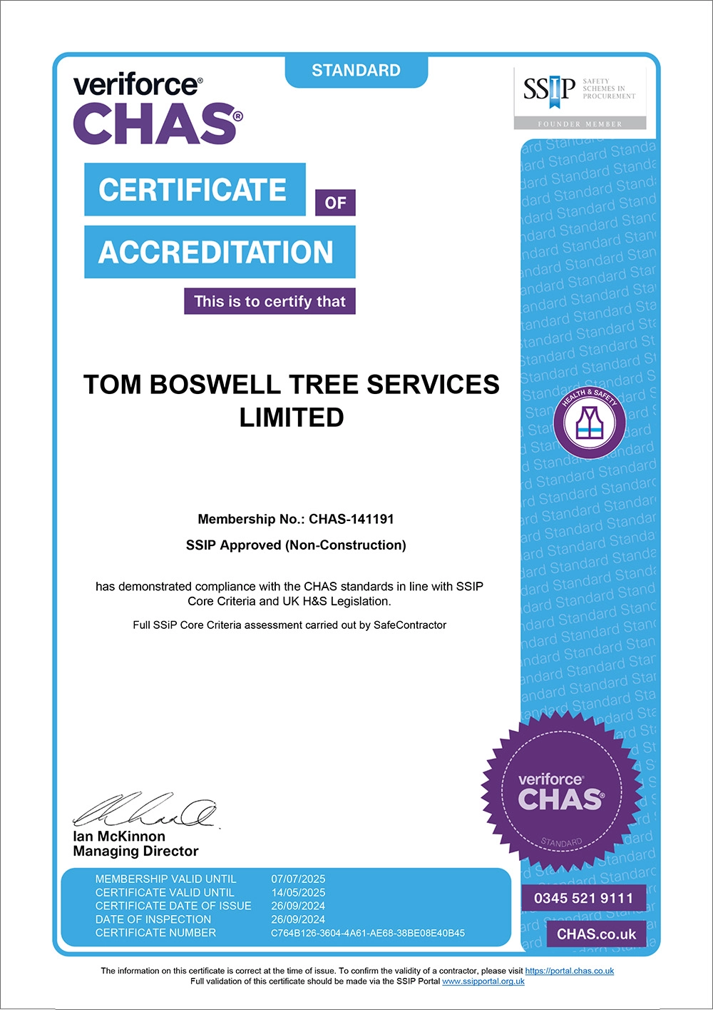 CHAS - Public and Employee Liability Insurance and Approved Contractors Certificate