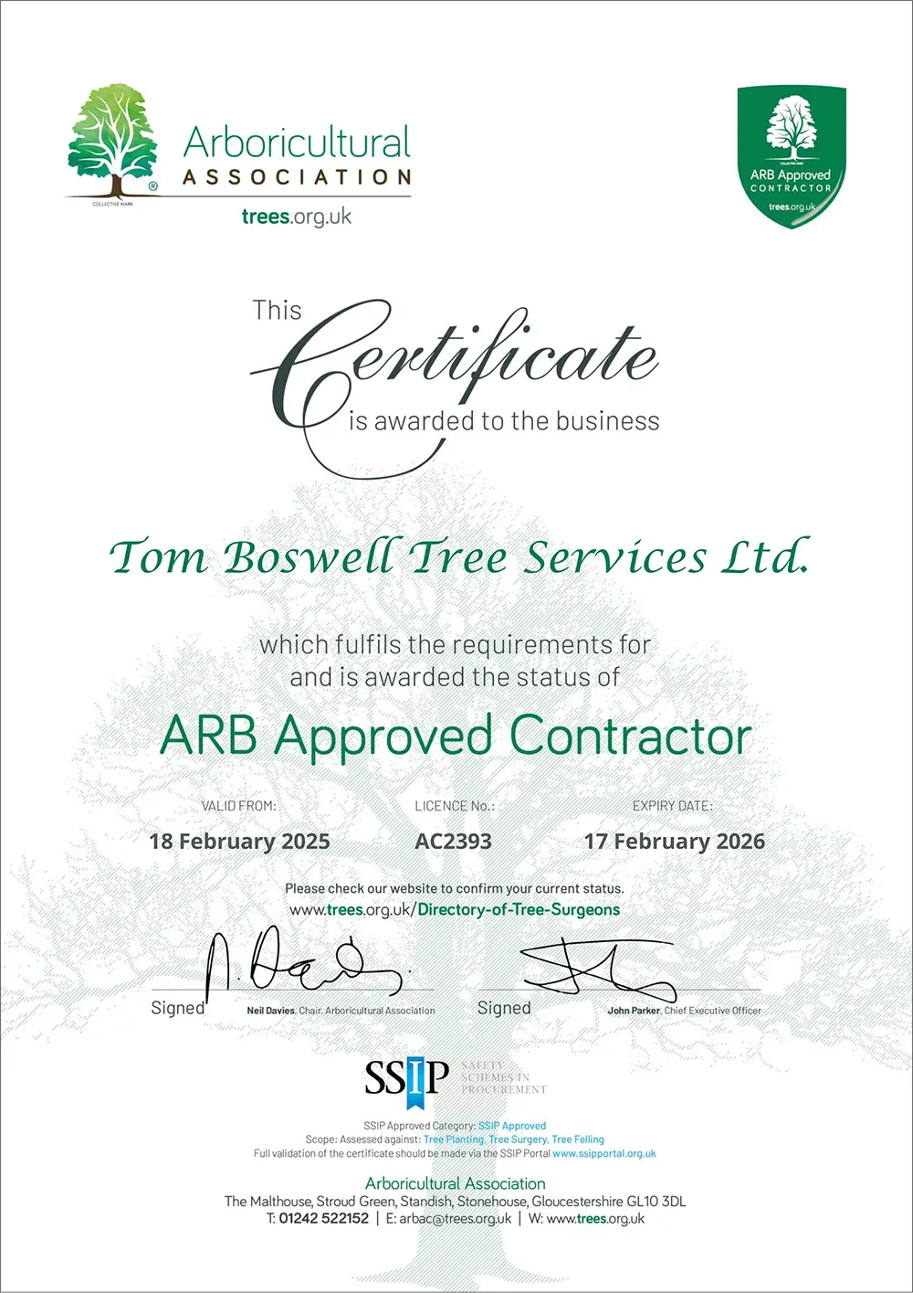 Tom Boswell ArbAC Certificate 18 Feb 2025-26